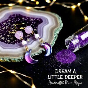 So Dainty & Girly! Lavender & Purple Moon Dangle Earrings! Sweet Spunky Unique